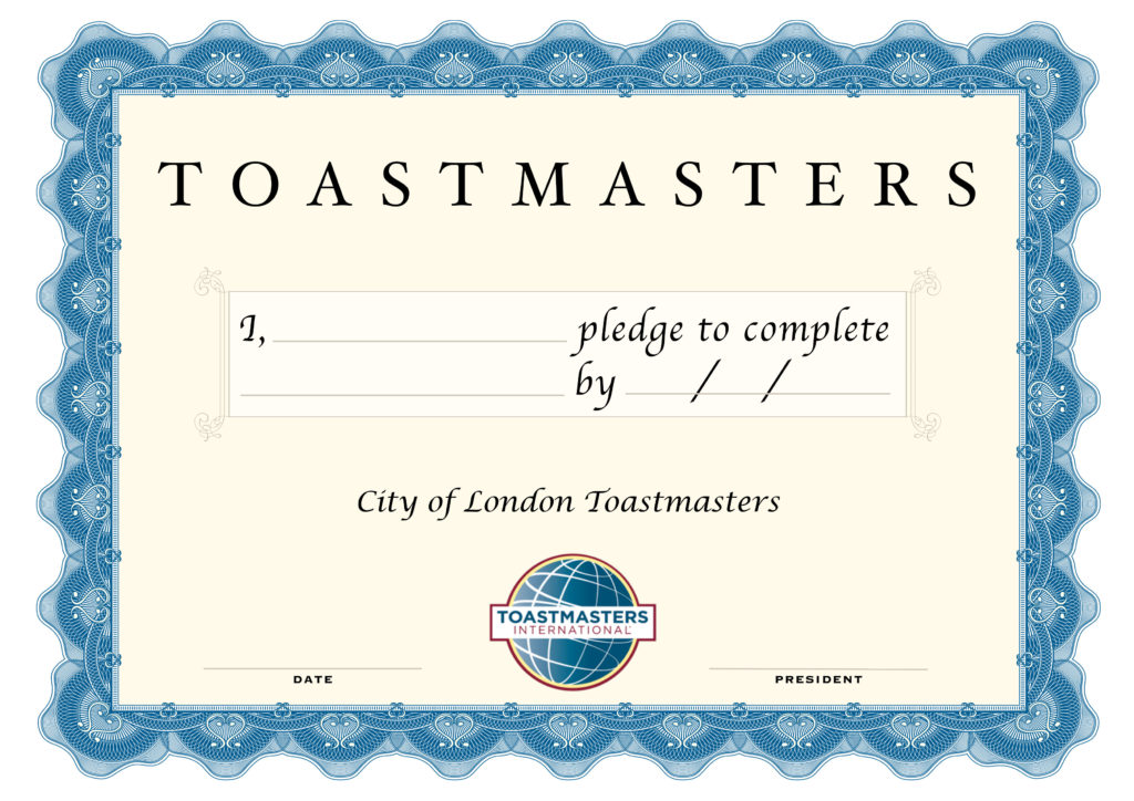 City Of London Toastmasters Pledge Certificate